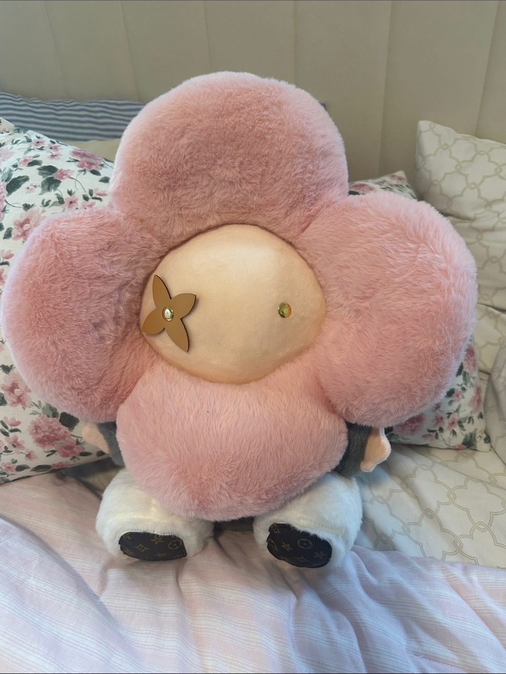 Pink Plush Flower Decorative Pillow